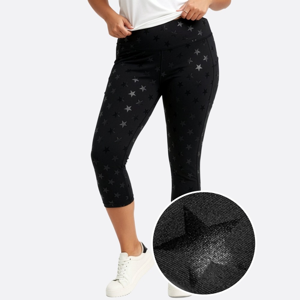 Terez‎ Black Star Foil UpLift Capri Leggings Size Medium Sportswear Athleisure